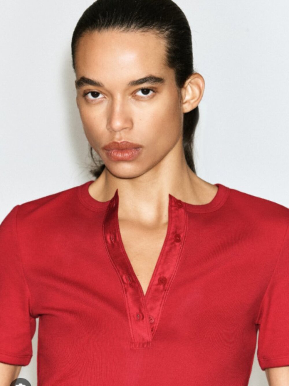 COS Ribbed Henley T-shirt in Red M